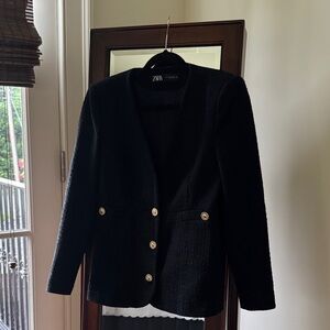 Zara Women's Elegant Black Blazer with Gold Buttons